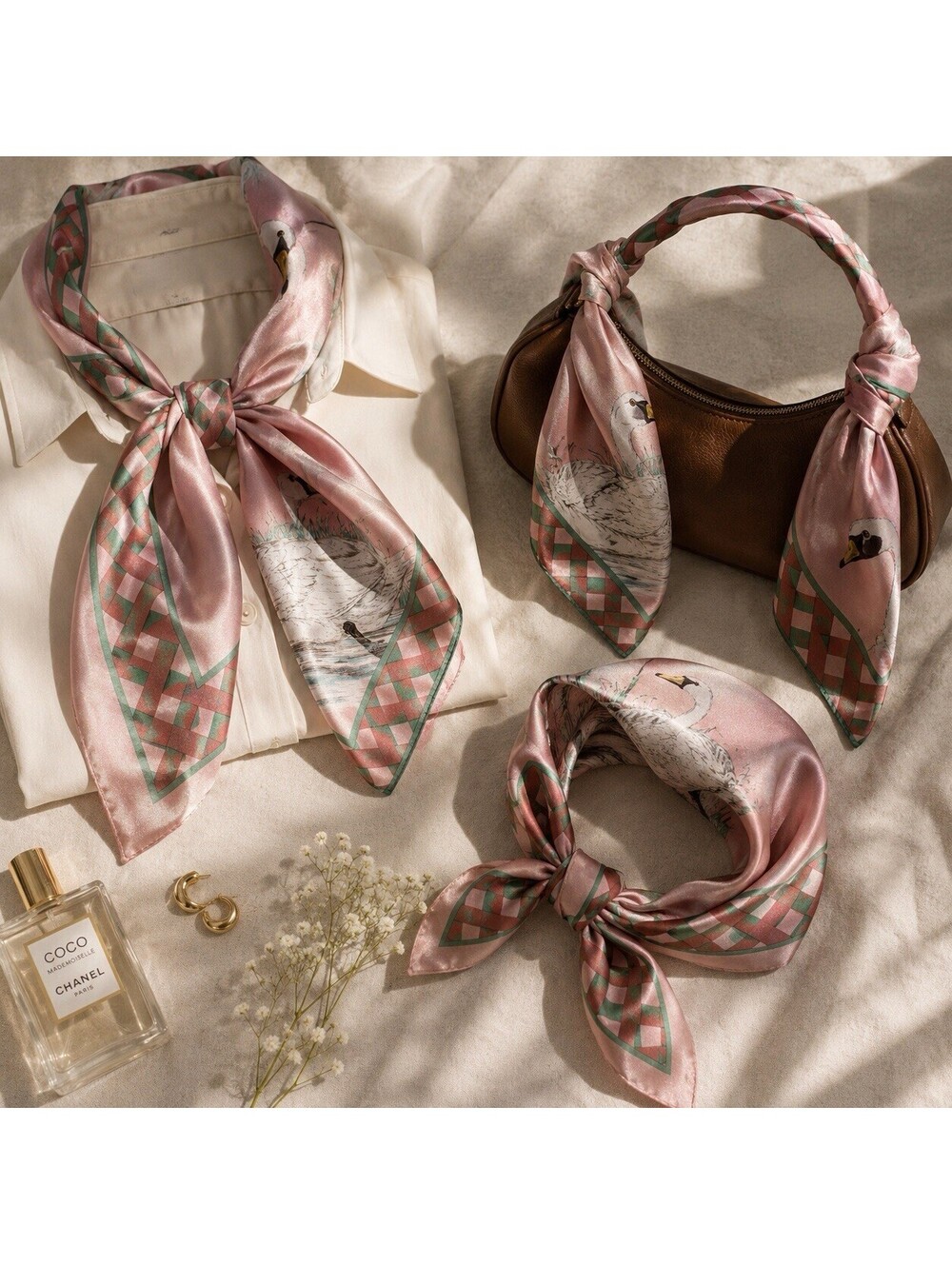 Vintage Perry Ellis Silk Swan Scarf Cottagecore Coquette